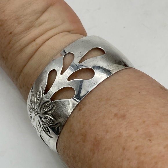 Taxco 925 Sterling Silver Cuff Bracelet Wide Modernist - Picture 8 of 8